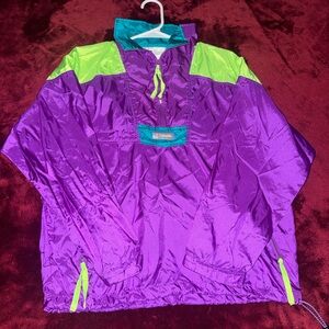 VINTAGE Columbia Radial Nylon Jacket Purple Green Zip Drawstring M